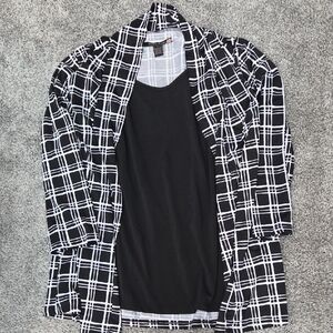 Emily Rose Monochrome Plaid Cardigan With Built In Tank Top
